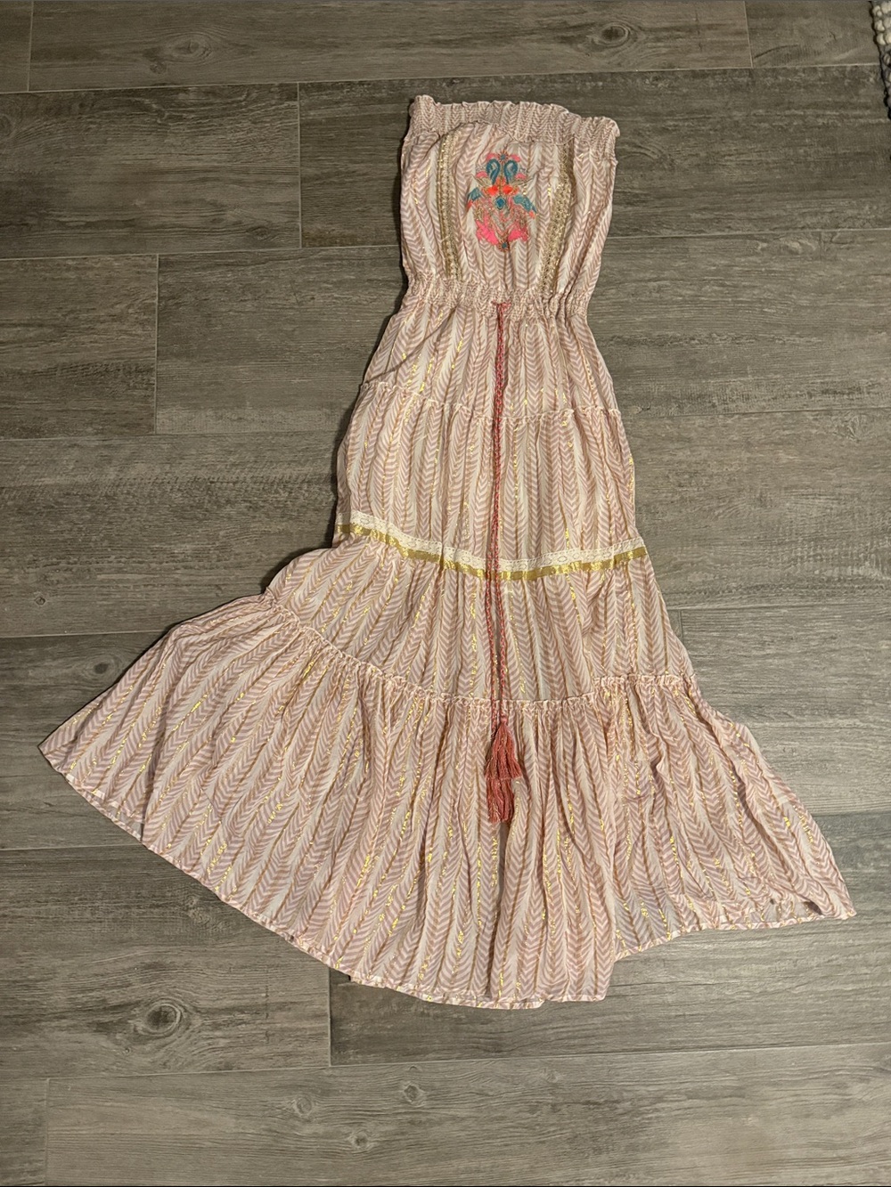 VENUS Strapless Pink Maxi Dress with Gold Accents